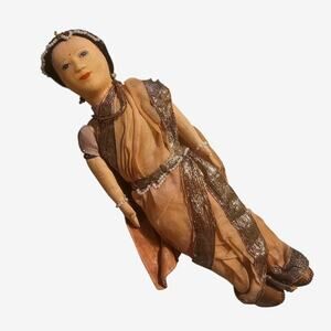 Cloth Indian Queen Doll Sari Handcrafted 13" Seed Bead Jewelry Vintage